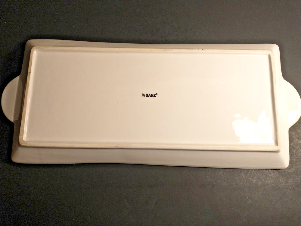 Ganz Ceramic Christmas Poinsettia Rectangular Tray 16.25" handle to handle