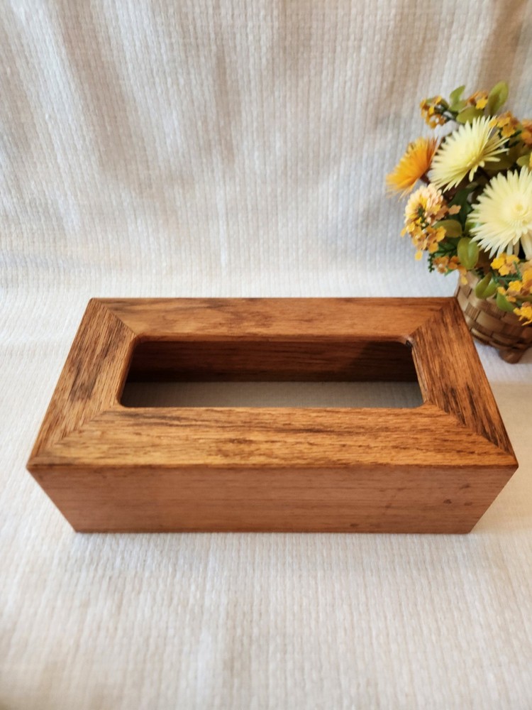 Vintage Handmade Tissue Box Cover Solid Oak Tissue Dispenser Rectangle Rustic