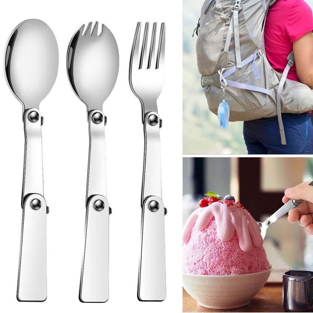 Folding Spoon Stainless Steel Knife Fork Portable Camping Tableware Storage Box