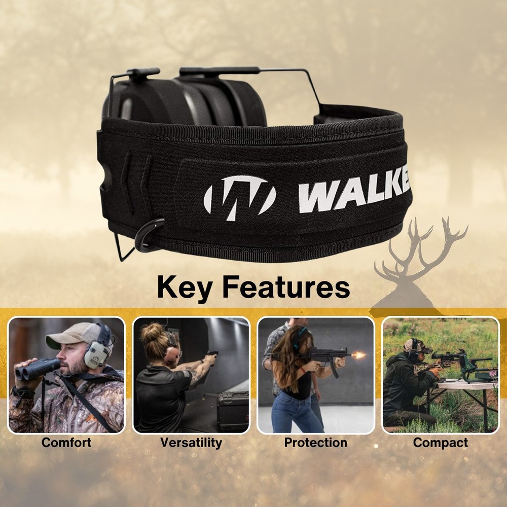 Walker's Razor Quad Electronic Black Large Muffs with Protection Case Bundle