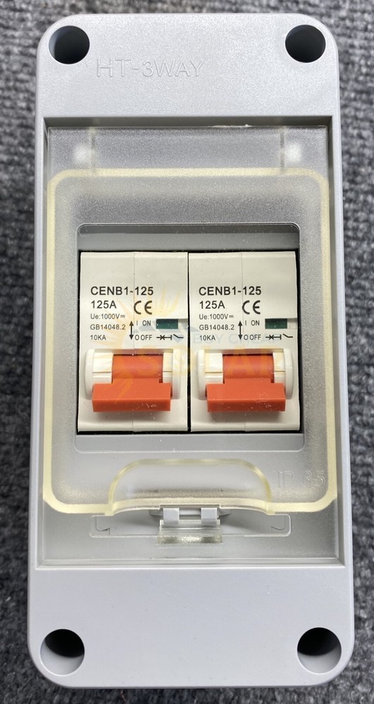 Solar 2 String Combiner Battery Disconnect 1000V 125A with Breakers Rainproof