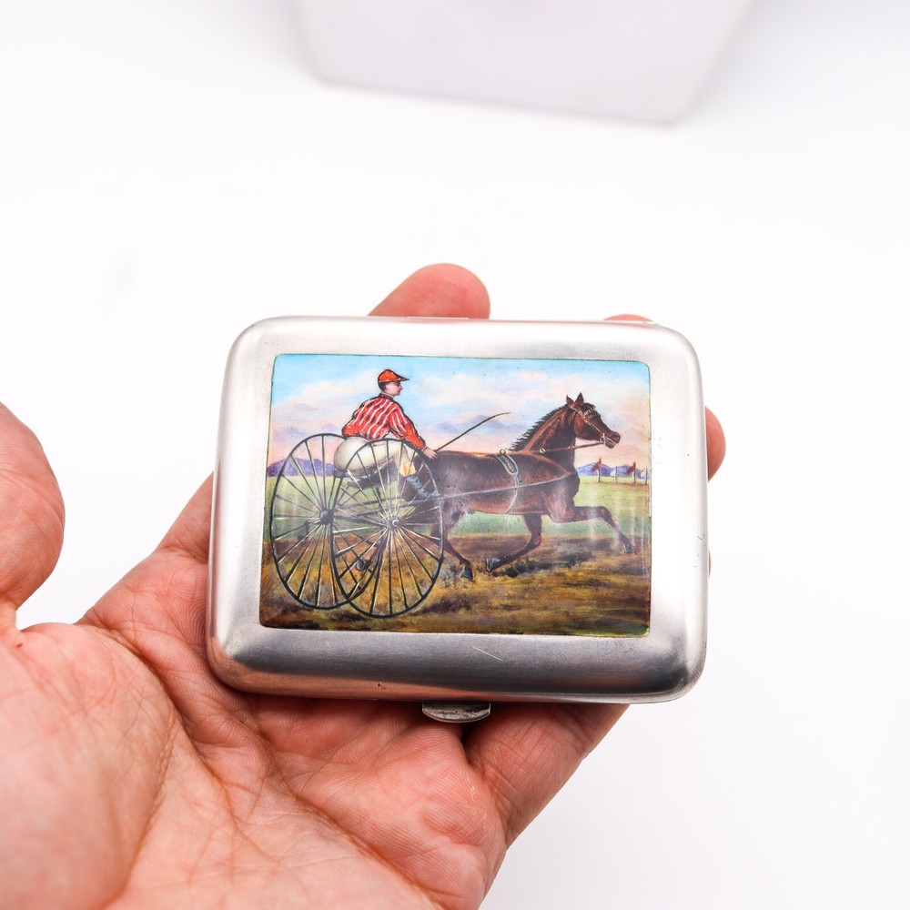Edwardian 1905 German Enameled Cigarette Case Box In .800 Silver