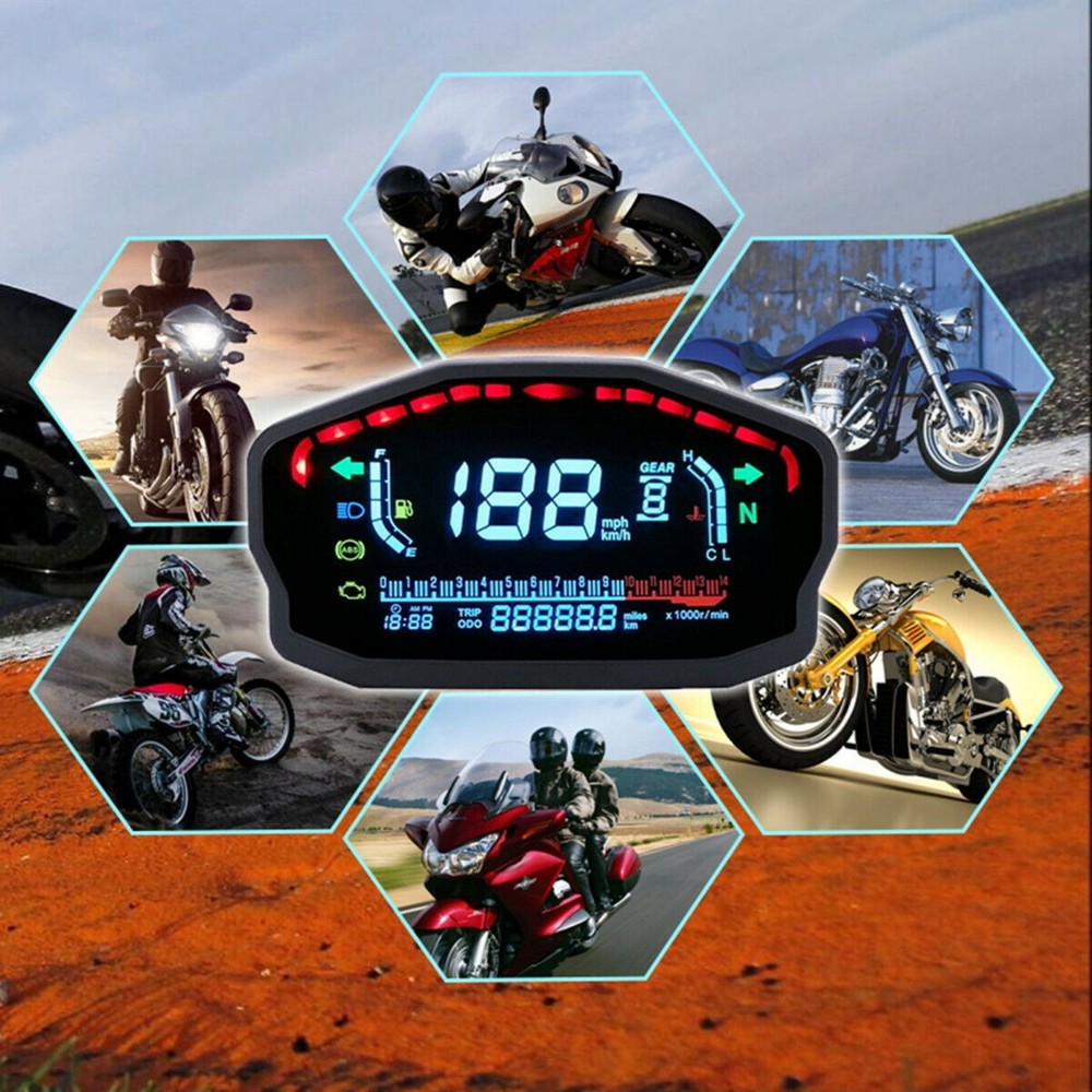 LCD Digital Universal Motorcycle Odometer Speedometer Tachometer KM/H Gauge