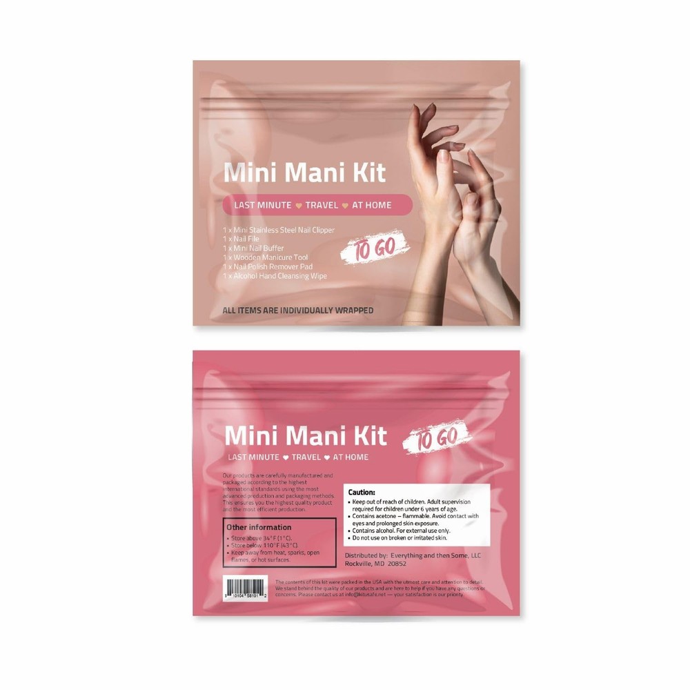 Mini Mani Kit – Disposable Manicure Set with Nail Clipper, File, Buffer, Pink