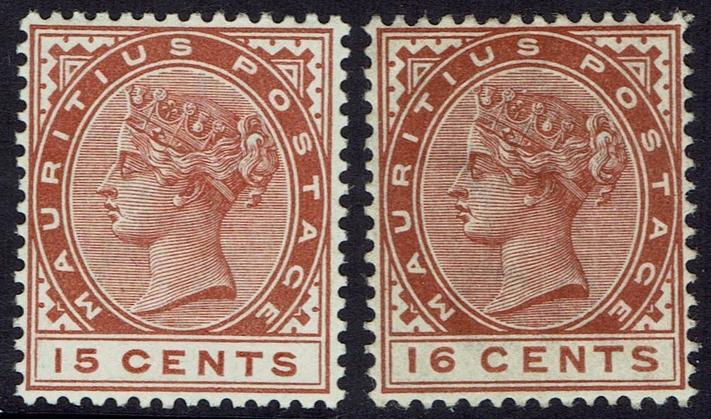 MAURITIUS 1883 QV 15C AND 16C