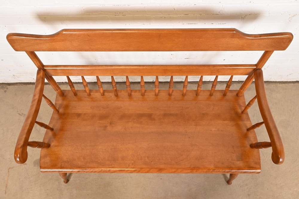 Ethan Allen American Colonial Carved Solid Maple Spindle Bench