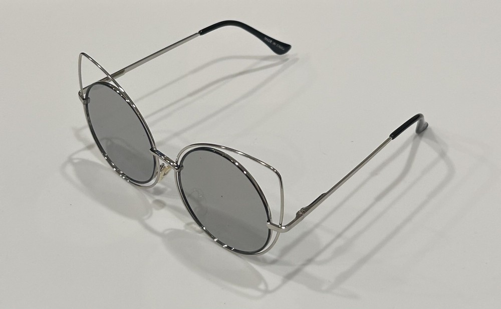 Arrow Rounded CAT Eye Cutout Oversized Wire Mirror Sunglasses - Silver - (15)