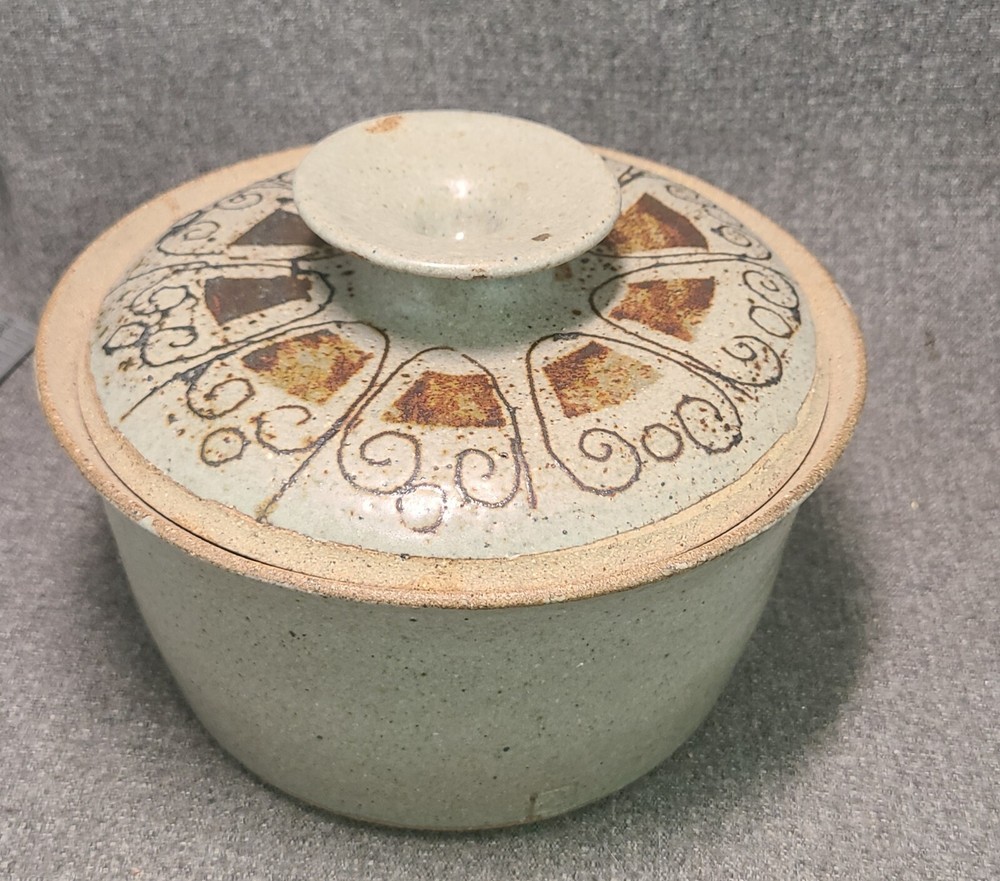 Studio Pottery Covered Dish Cream & Brown