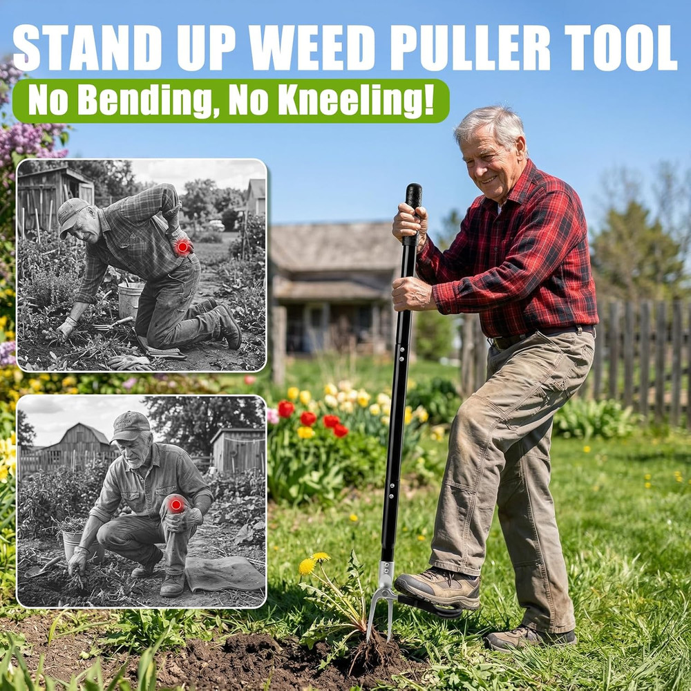 Heavy-Duty 4-Claw Weed Puller Tool with Adjustable Long Handle