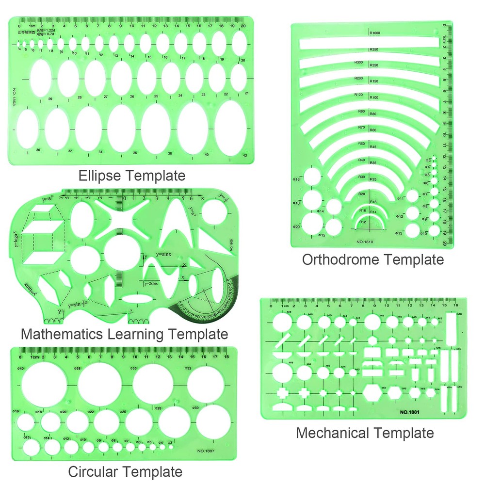 Geometric Drafting Templates Stencil Set Plastic Ruler Drawing Tools