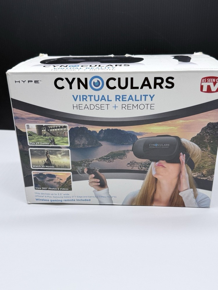 CYNOCULARS VIRTUAL REALITY HEADSET + REMOTE Pre Owned Good See Description