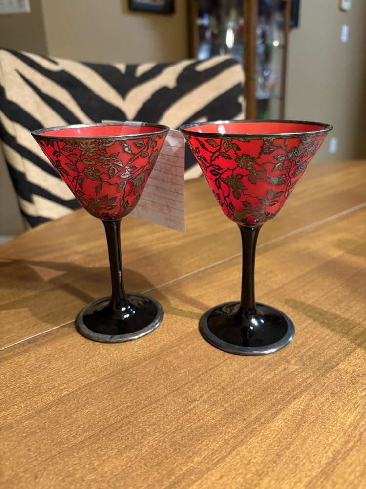 Czechoslovakia Art Deco Sterling Overlay Wine Goblets