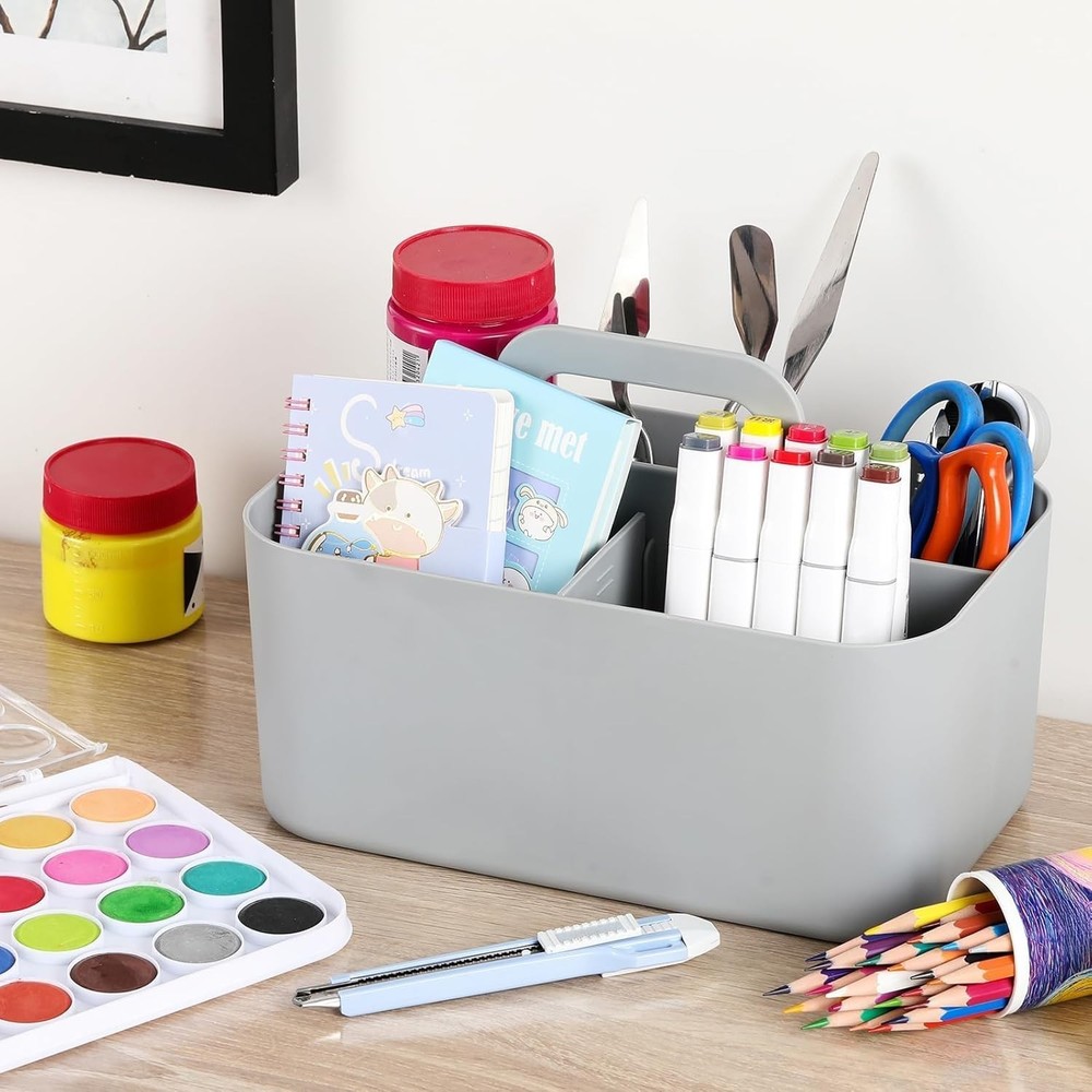 Portable Plastic Tote Bin with Handle Multi Compartment Organizer for Art Craft