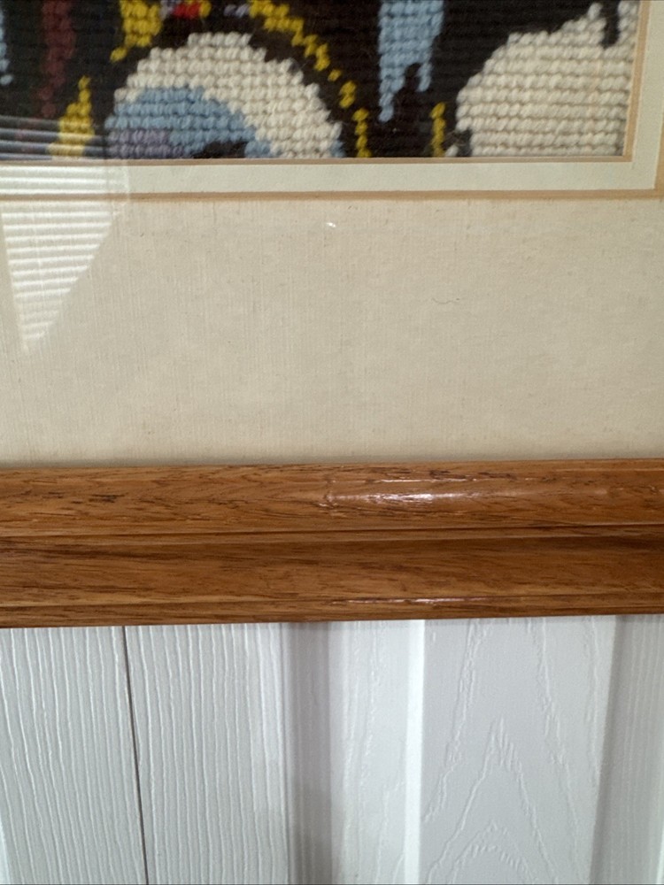 Vintage Apache Native American Oak Frame Glass Needlepoint Embroidery