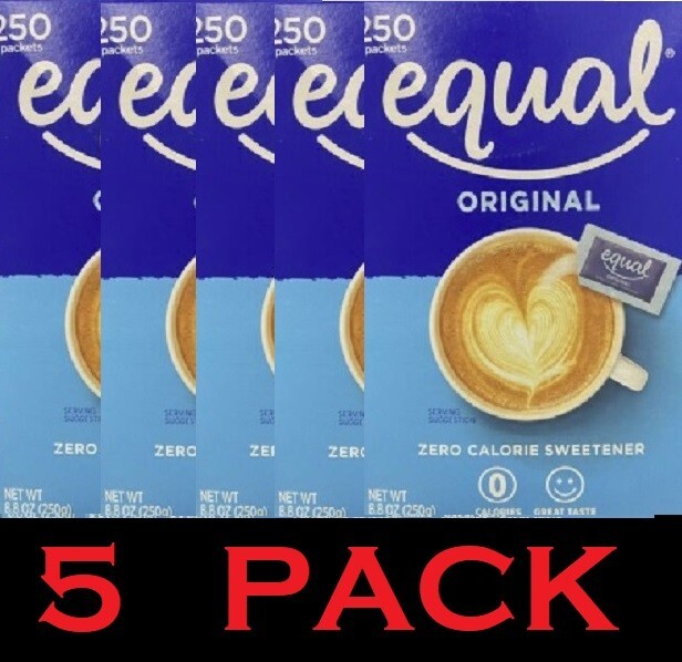 5x EQUAL ORIGINAL Zero Calorie Sweetener 250 Count Packets 8.8 oz Box - 5 PACK