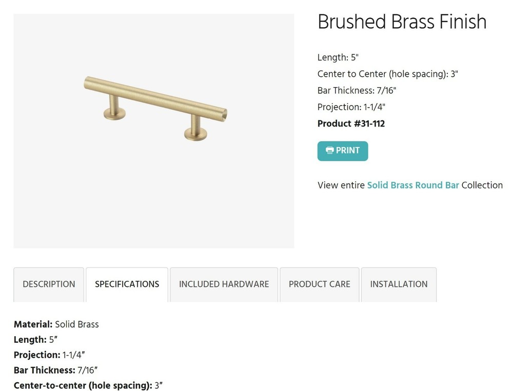 Lewis Dolan 31-112 Solid Brass Cabinent Pulls