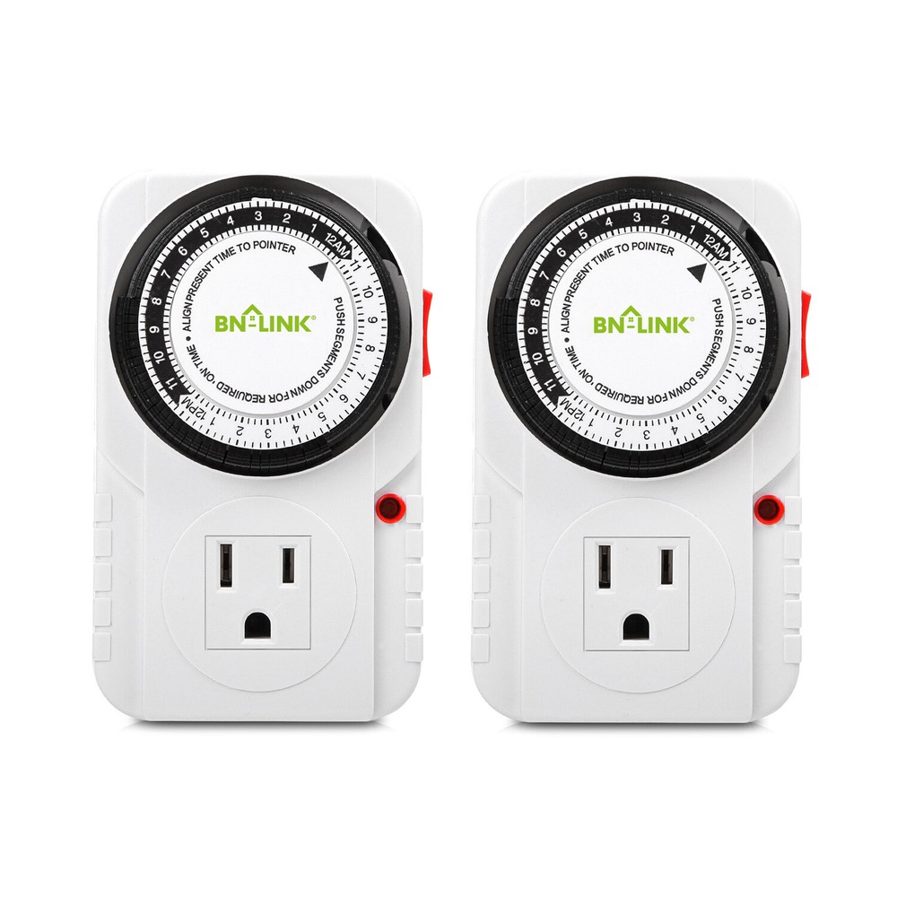BN-LINK 2 Pack 15min to 24 Hour Programmable Plug-in Mechanical Timer Heavy Duty