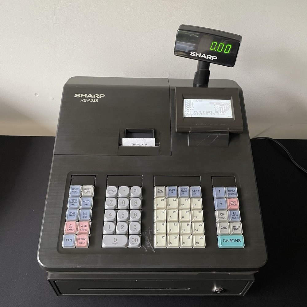 READ - Sharp XE-A23S Electronic Cash Register Thermal Print - Working (No Key)