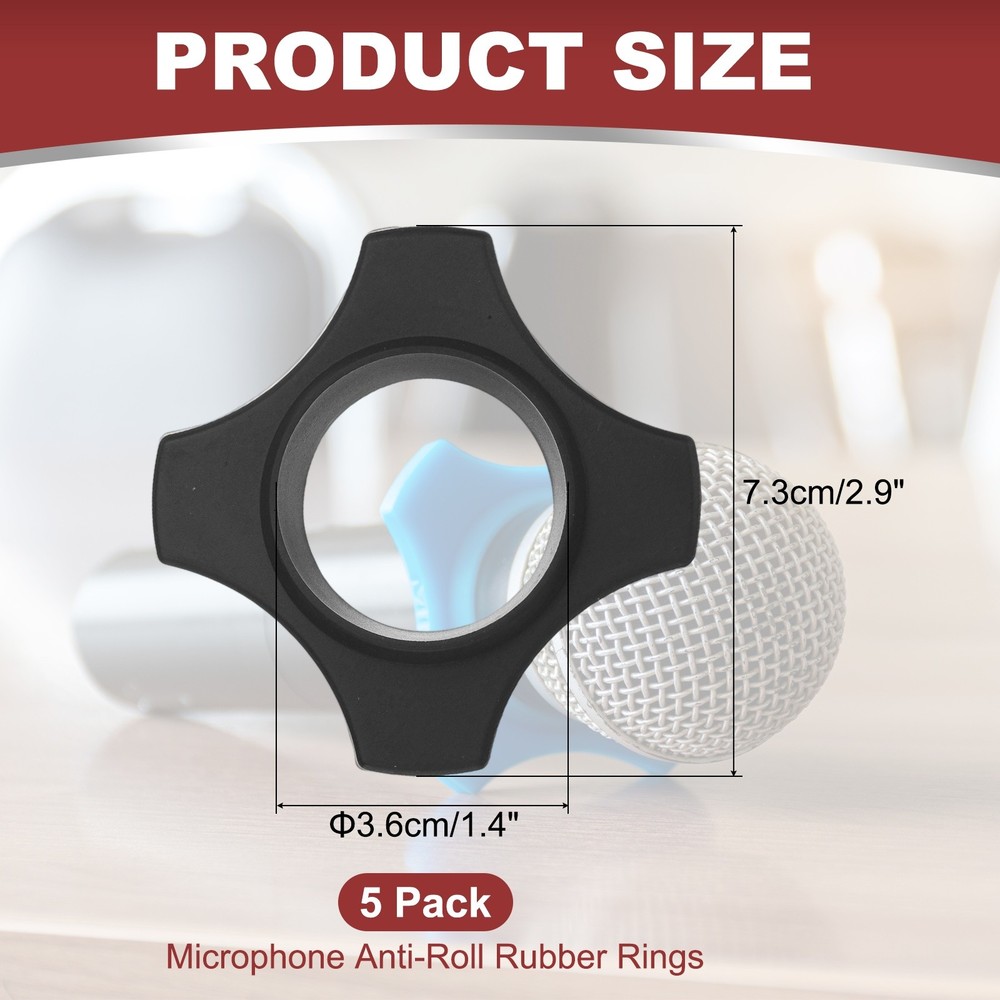Microphone Anti-Roll Rubber Rings, 5 Pack & 1.4 x 2.9" & Black