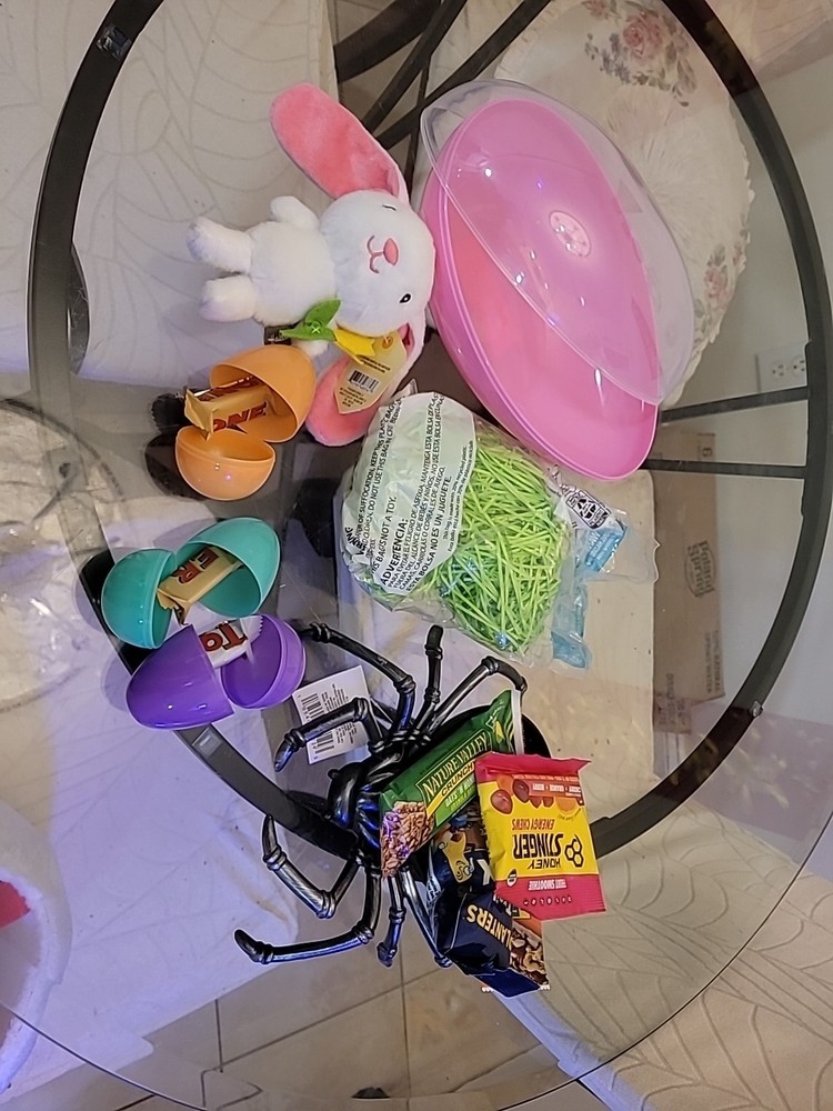 Spider Tray & Big Plastic Egg Easter Basket Set w/ Candy+ Plastic Small Eggs