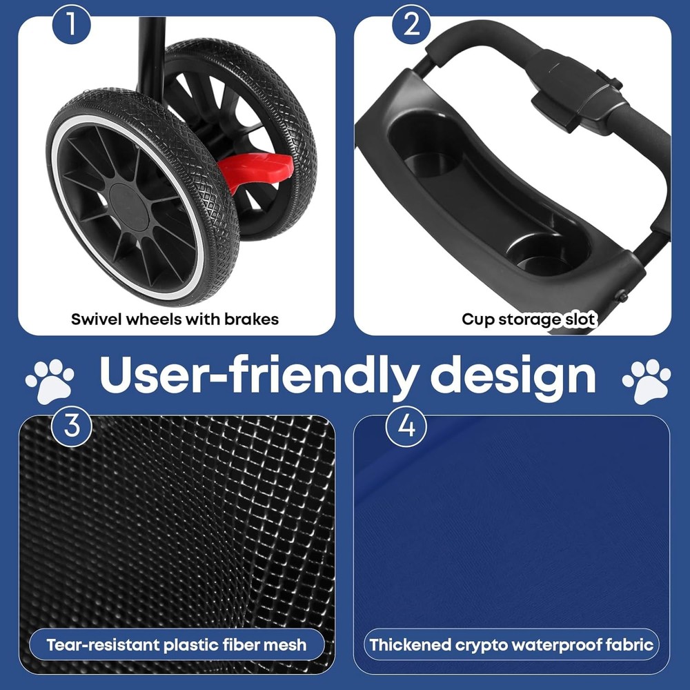 Pet Stroller,Dog Stroller Small Medium Dogs Cats,3 Wheels,Foldable,with