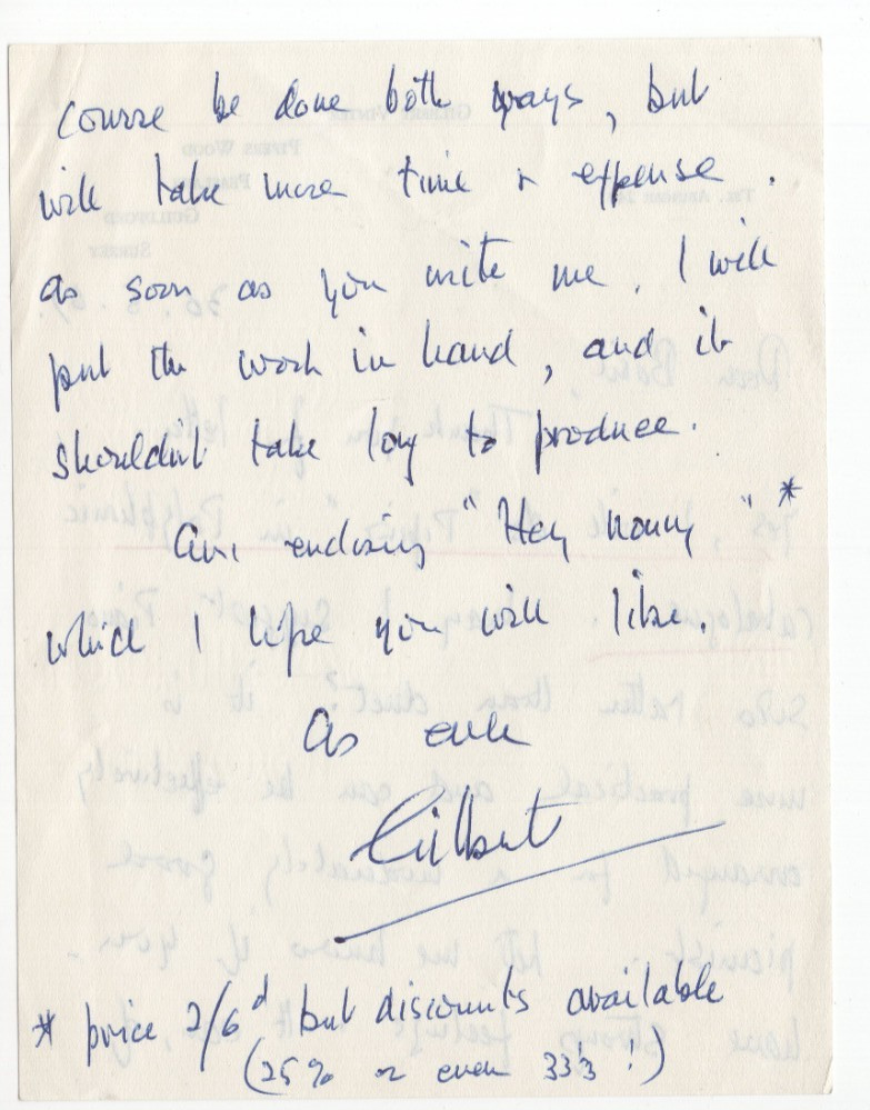 Gilbert Vinter Signed Letter 1967 / Autographed British Composer