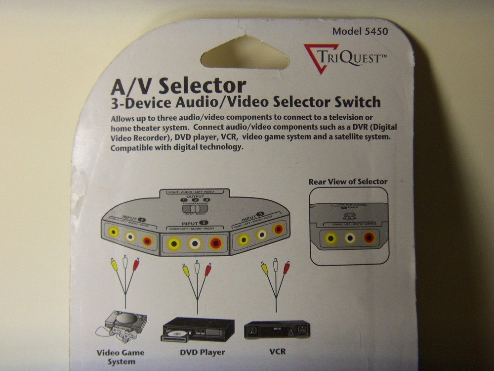TRIQUEST MODEL 5450 A/V SELECTOR 3 DEVICE AUDIO / VIDEO SELECTOR SWITCH