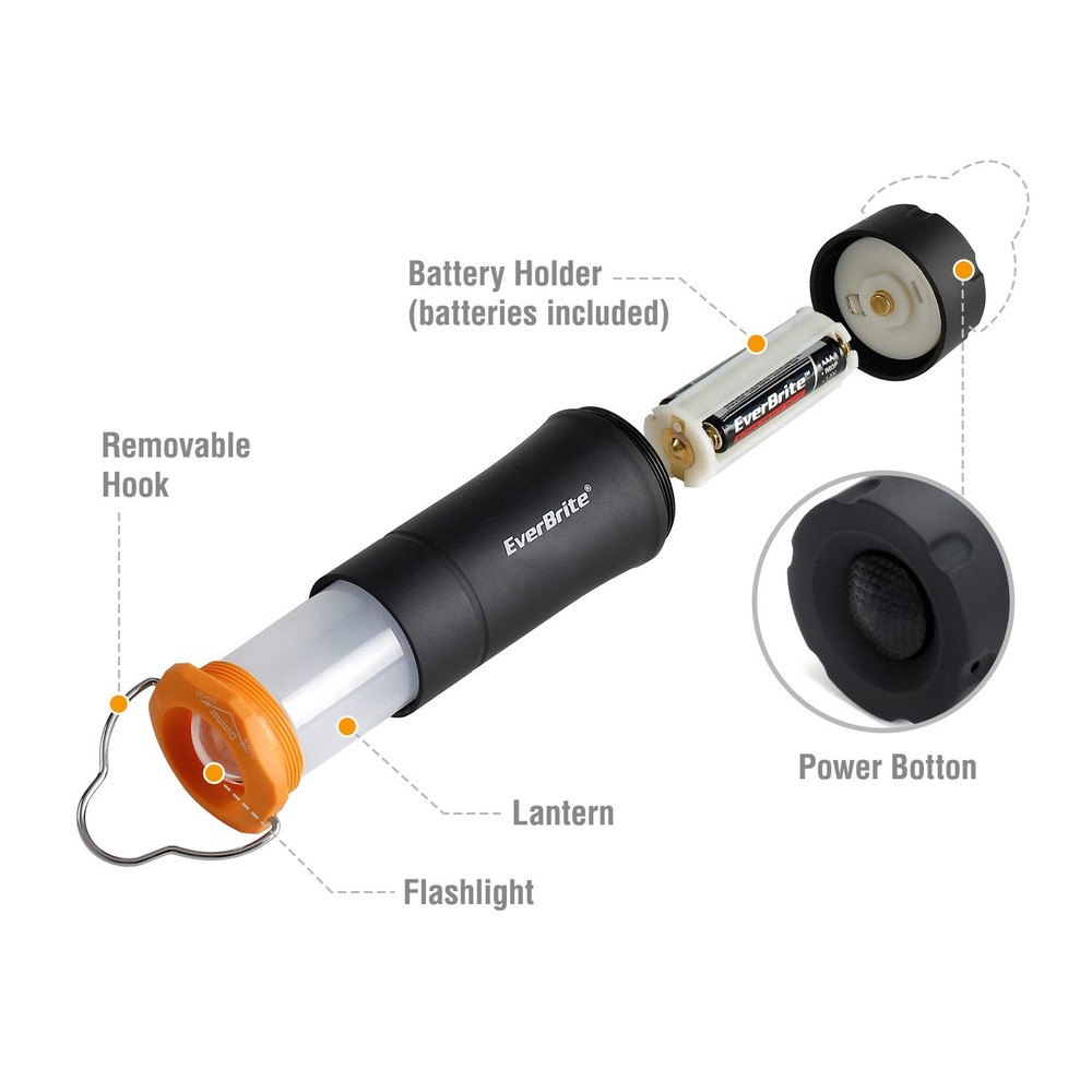EverBrite 2-in-1 Mini Lanterns and Flashlights with 3 Modes, 2 Pack Black