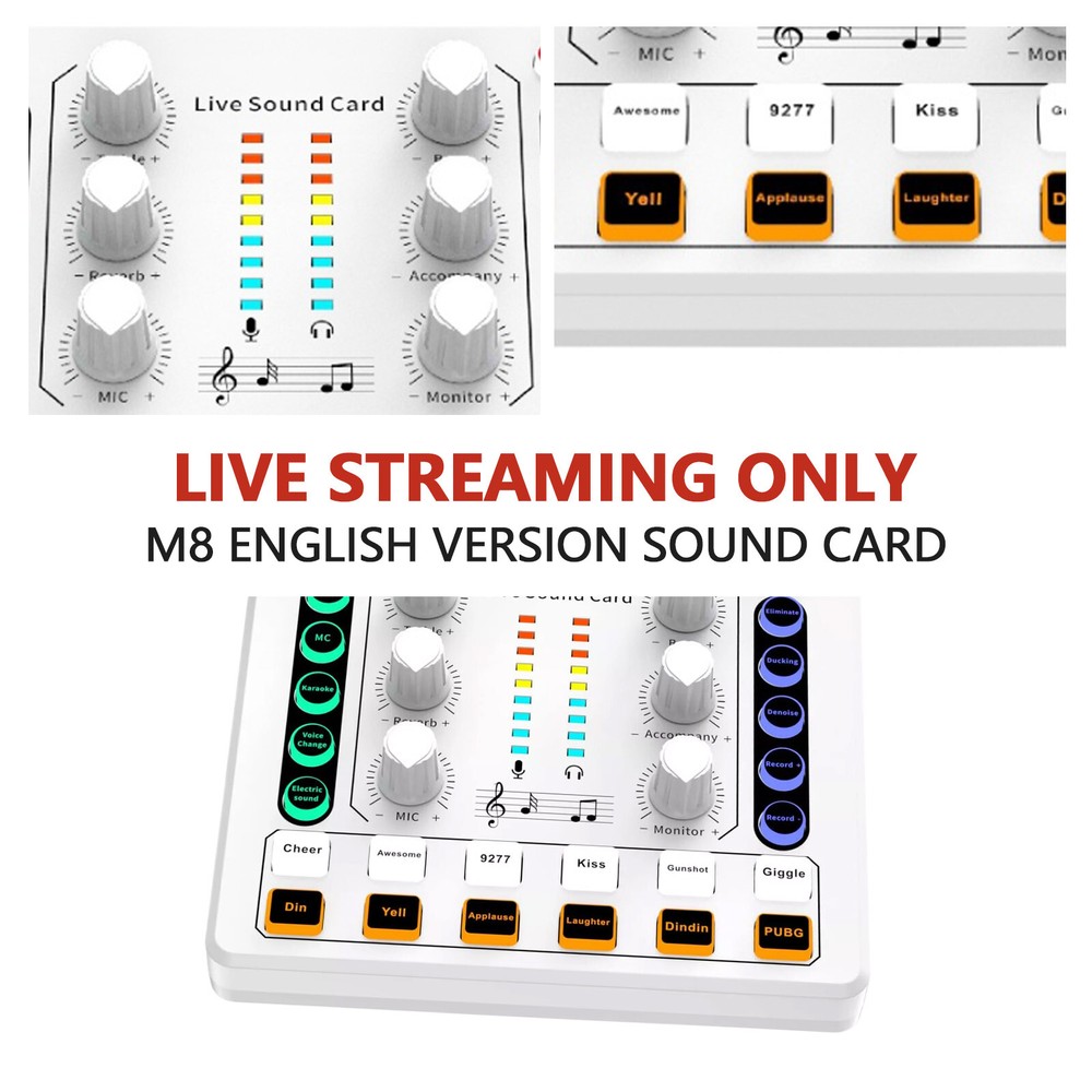 M8 Sound Card Live Streaming Interface External USB Live Broadcast Mic WhiteJp