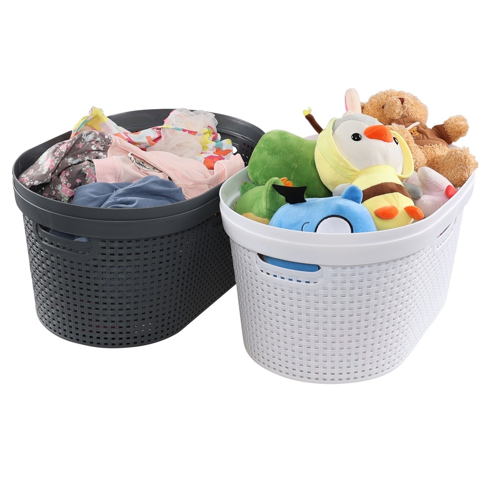 40L Large Laundry Basket Plastic Stacking Clothes Hamper (4 Packs, White+Gray)