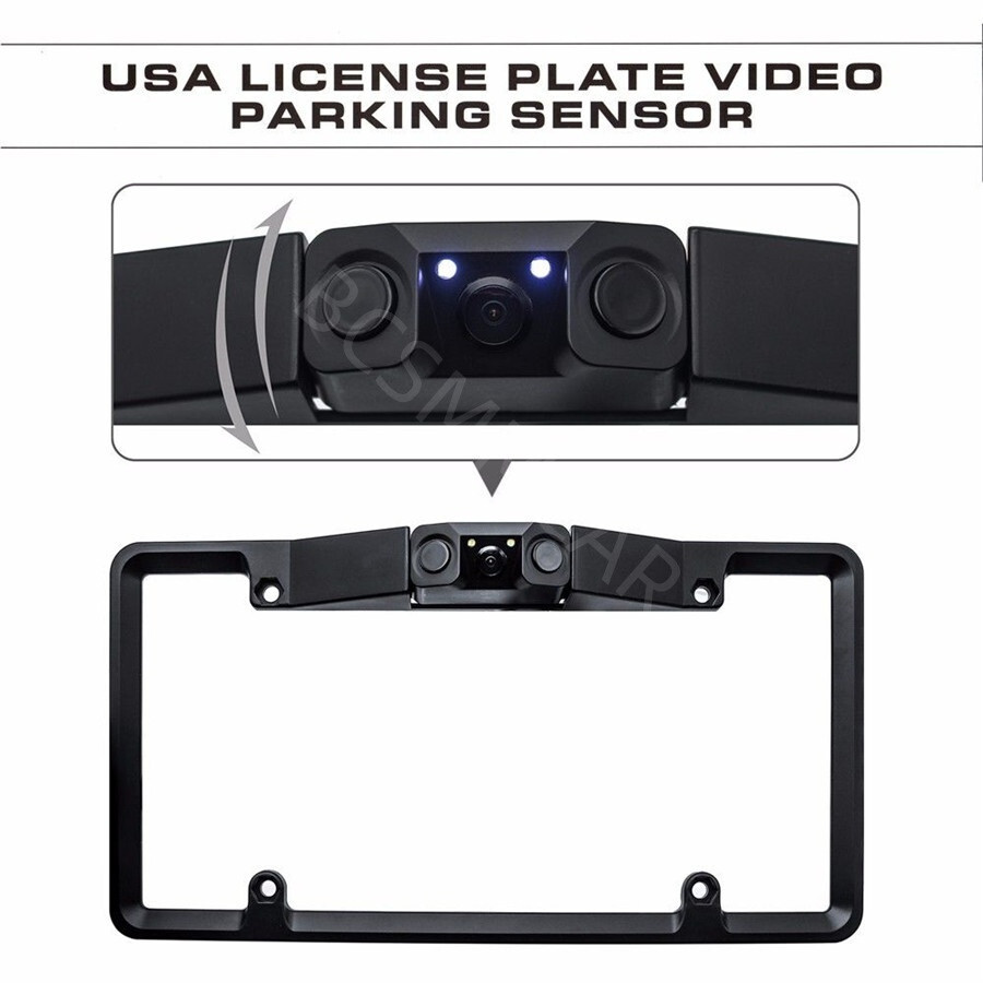 Car Backup Reverse Camera License Plate Frame Parking Sensors 120° Wide Angle