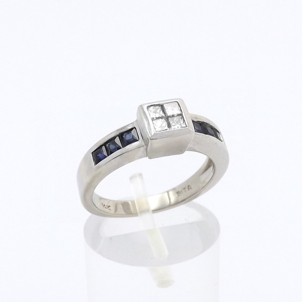 Solid 14k White Gold Natural Diamond Sapphire Engagement Ring Channel Setting