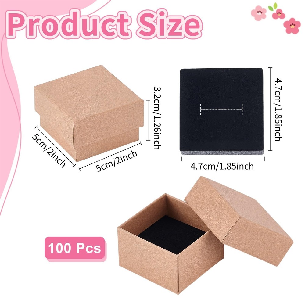 100PCS Ring Box Bulk Kraft Jewelry Gift Boxes 2’’ × 2’