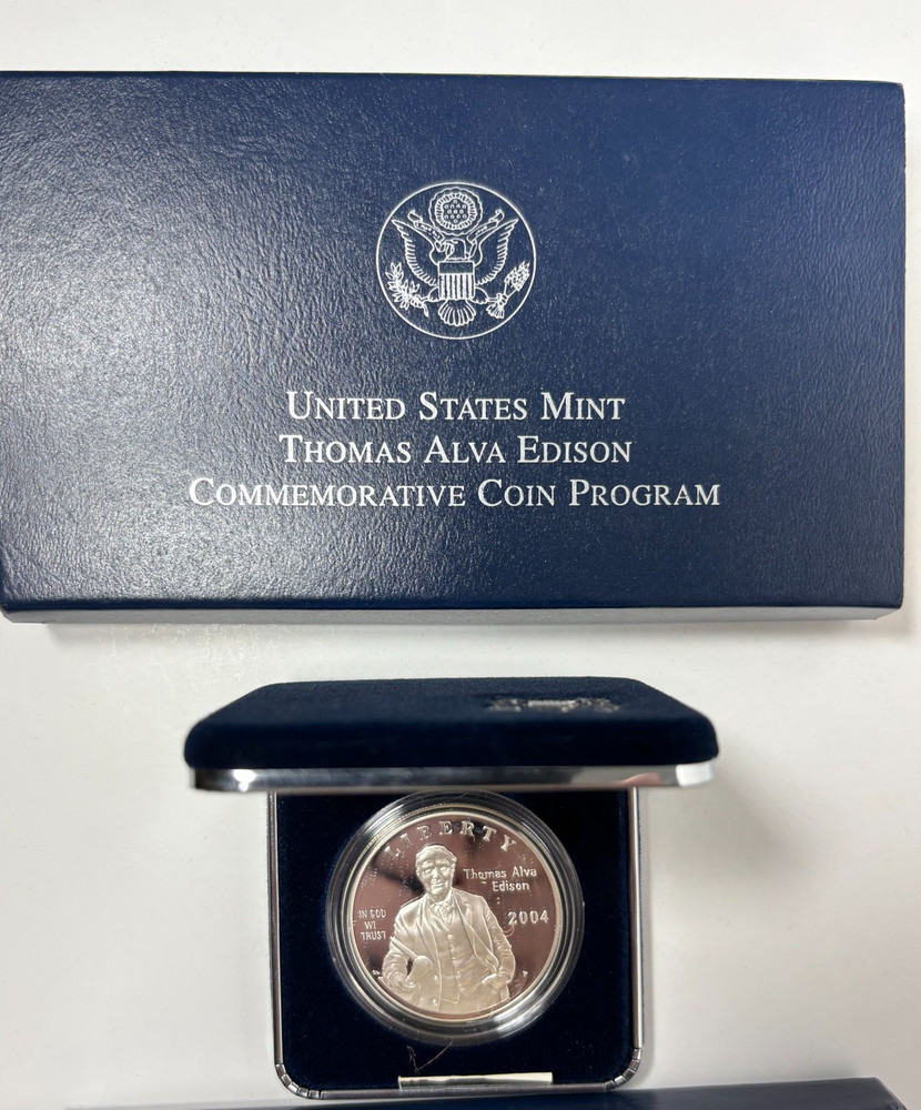 2004-P Thomas Alva Edison Proof Silver Dollar US Mint Coin w/Box & COA
