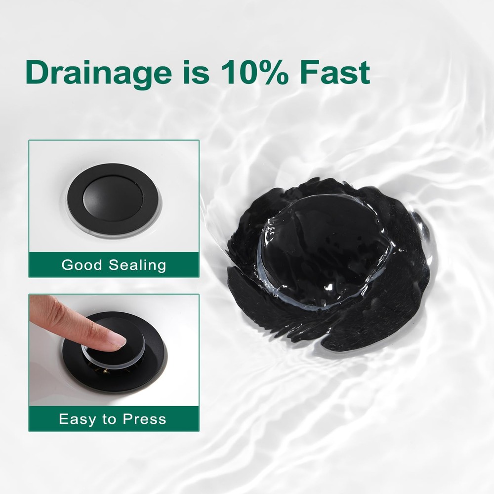CREA Black Bathroom Drain Stopper, Pop Up Sink with Overflow,