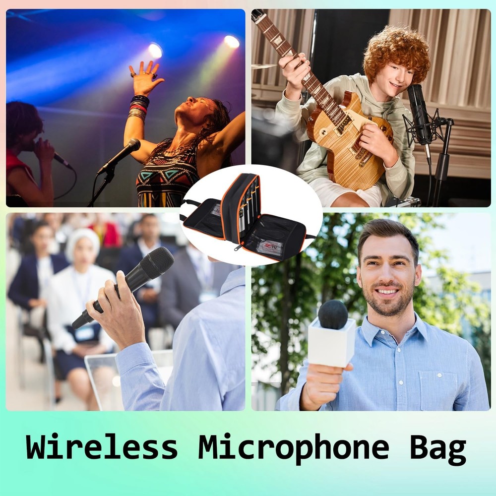 TEFGTER Microphone Case,Wireless Bag,Portable Medium, Black