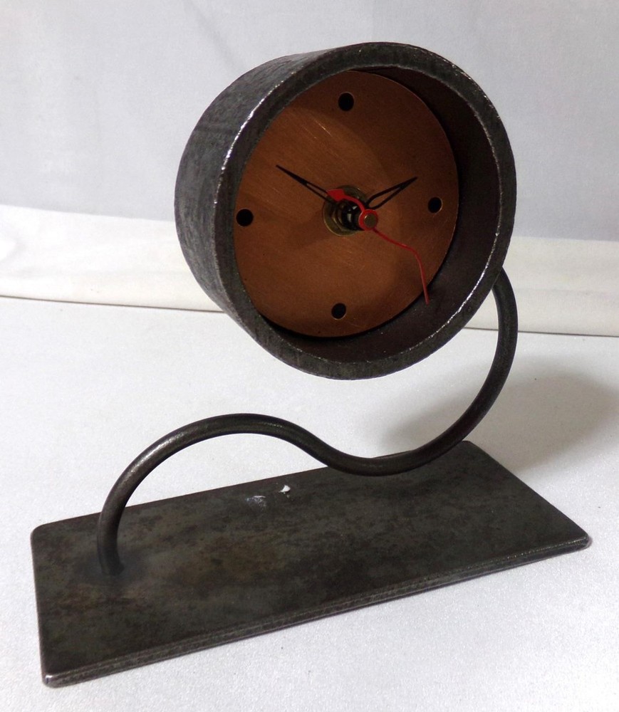 Mid Century Modern Memphis Bent Iron & Copper Table Clock