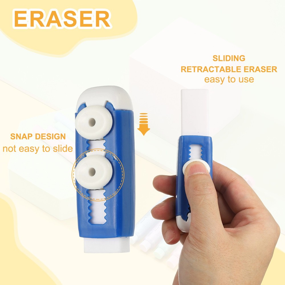 5 Pack Erasers, Pencil Erasers Large Eraser Push Pull Cute Soft, Blue White