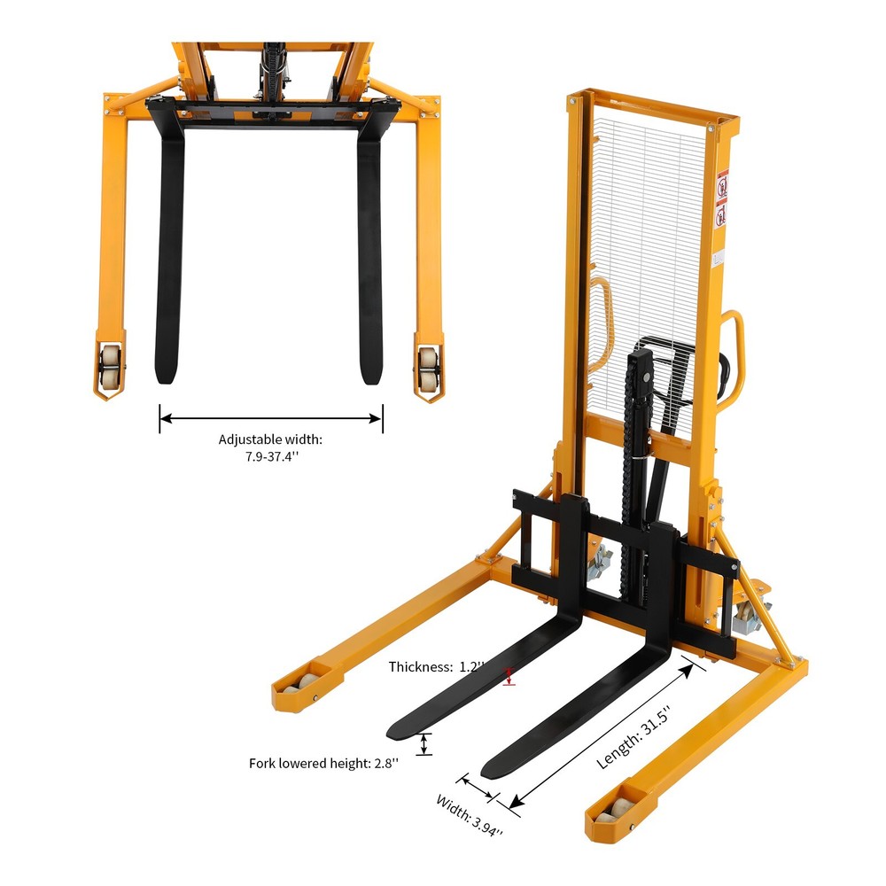 APOLLOLIFT Manual Stacker 2200lbs Straddle Legs Lift Stacker 63" Walkie Forklift