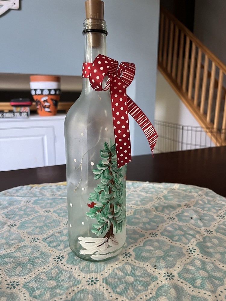 Winter Scene Handpainted On A Lighted Wine Bottle