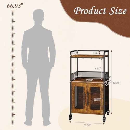 Small Coffee Bar Cabinet with Storage, 3-Tier Rolling Coffee Bar Table, Medium