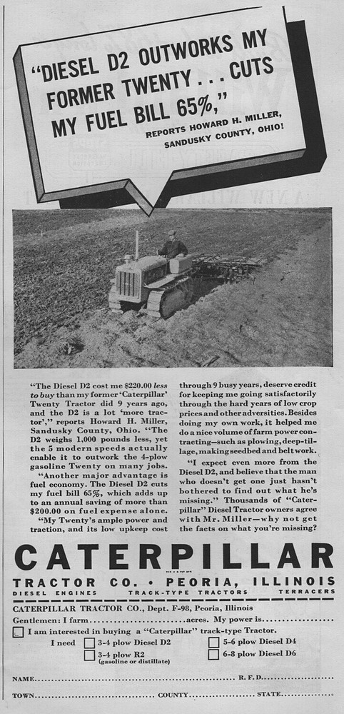 1939 Caterpillar Model D2 Diesel Crawler Tractor Original Ad