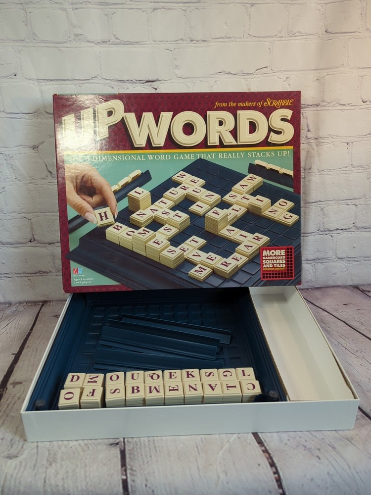 Vintage 1997 UpWords 3D Word Stack Game Square Board Milton Bradley Complete
