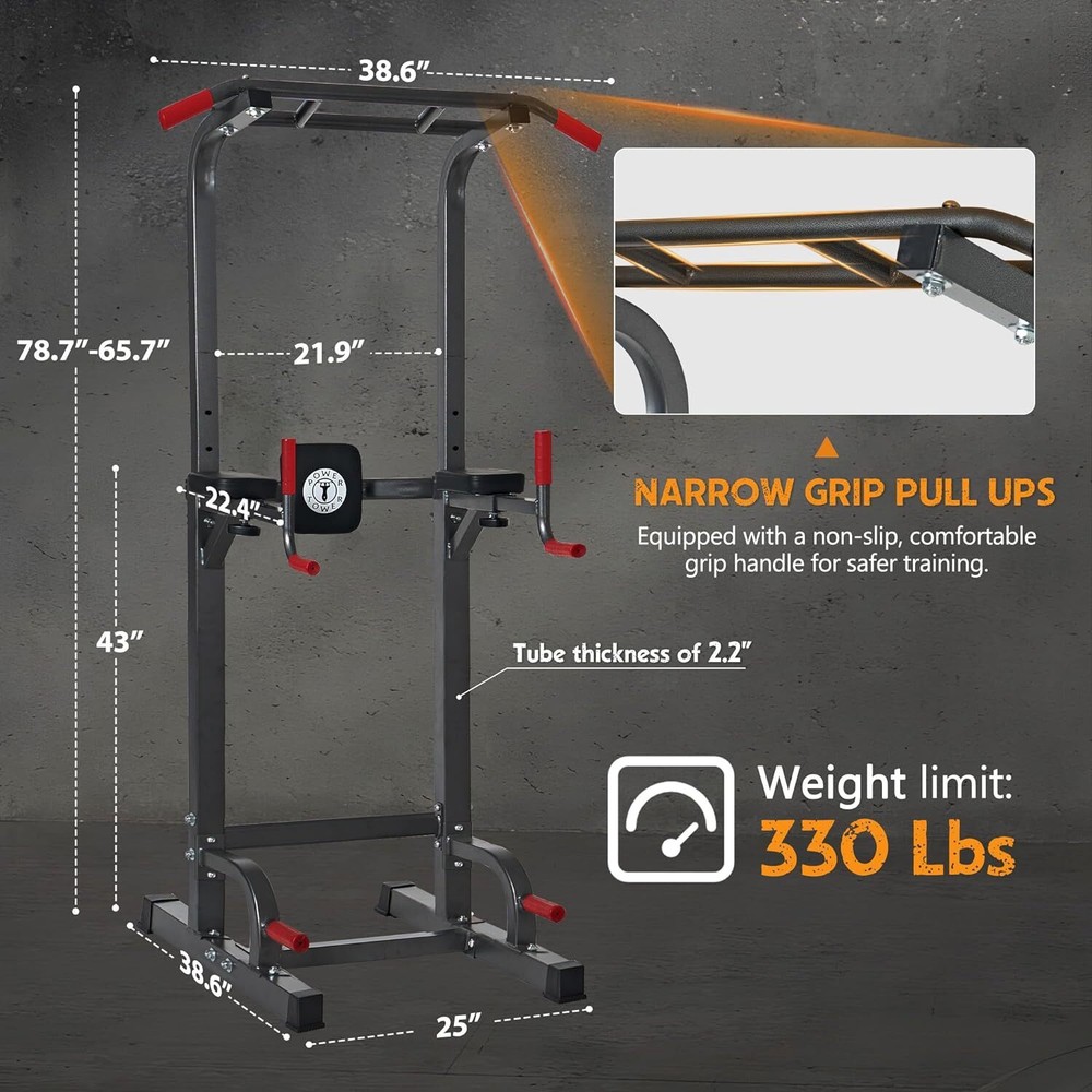 Power Tower Dip Station Pull Up Bar Workout Multi-Function Adjustable Height