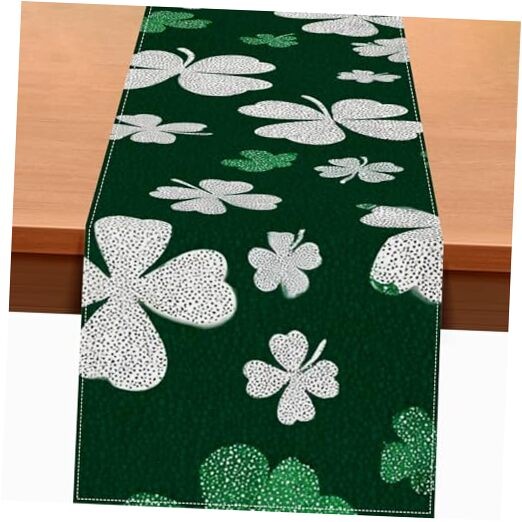 St Patrick Table Runner 13x72 Inch Burlap Farmhouse Table Decor with Green