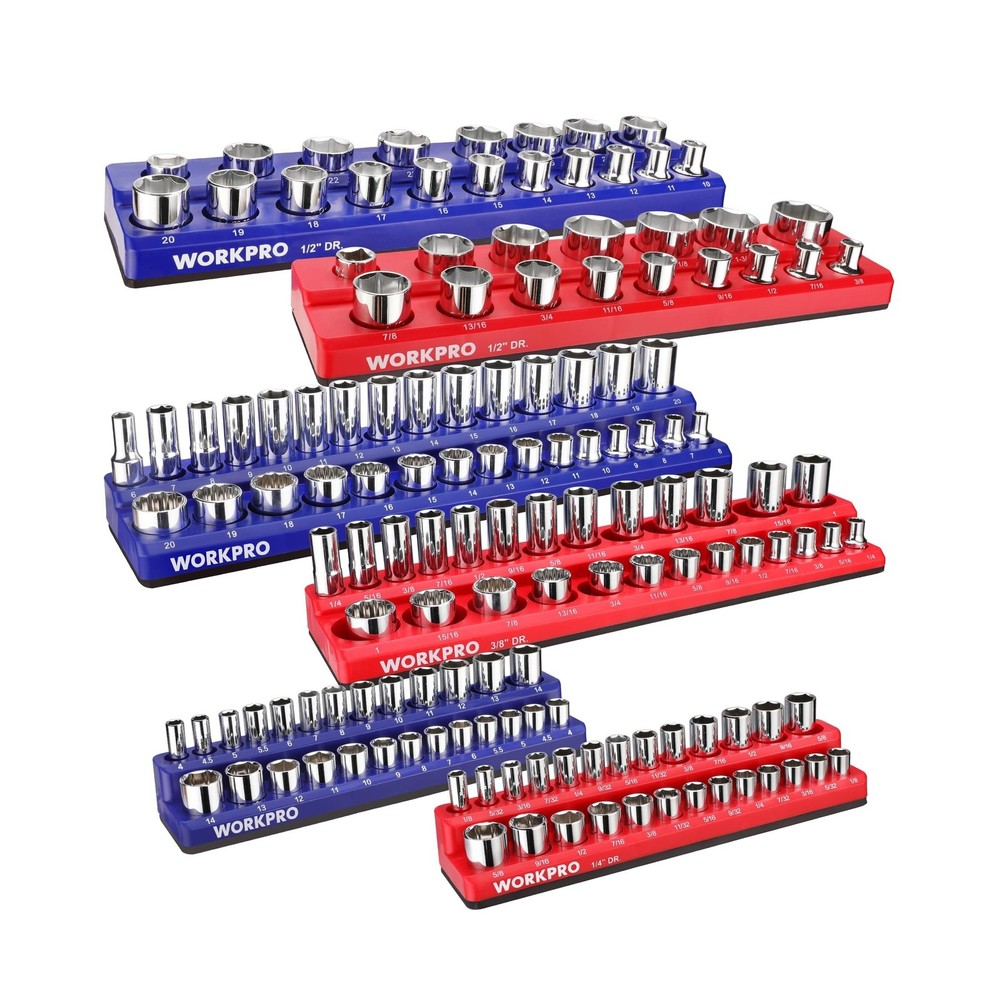WORKPRO Magnetic Socket Organizer Set, 6-Piece Socket Holder Set Includes 1/4...