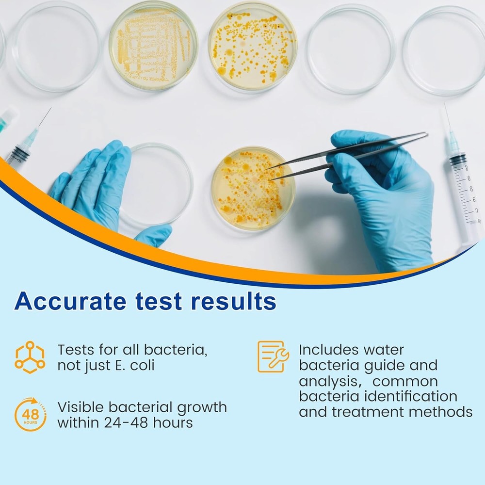Water Bacteria Kit 12 Tests Detect E.coli, Coliform, All Bacteria