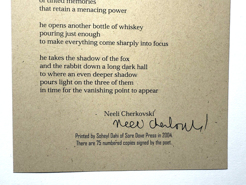 NEELI CHERKOVSKI - SIGNED BROADSIDE, 2004, FERLINGHETTI, BUKOWSKI,ALLEN GINSBERG