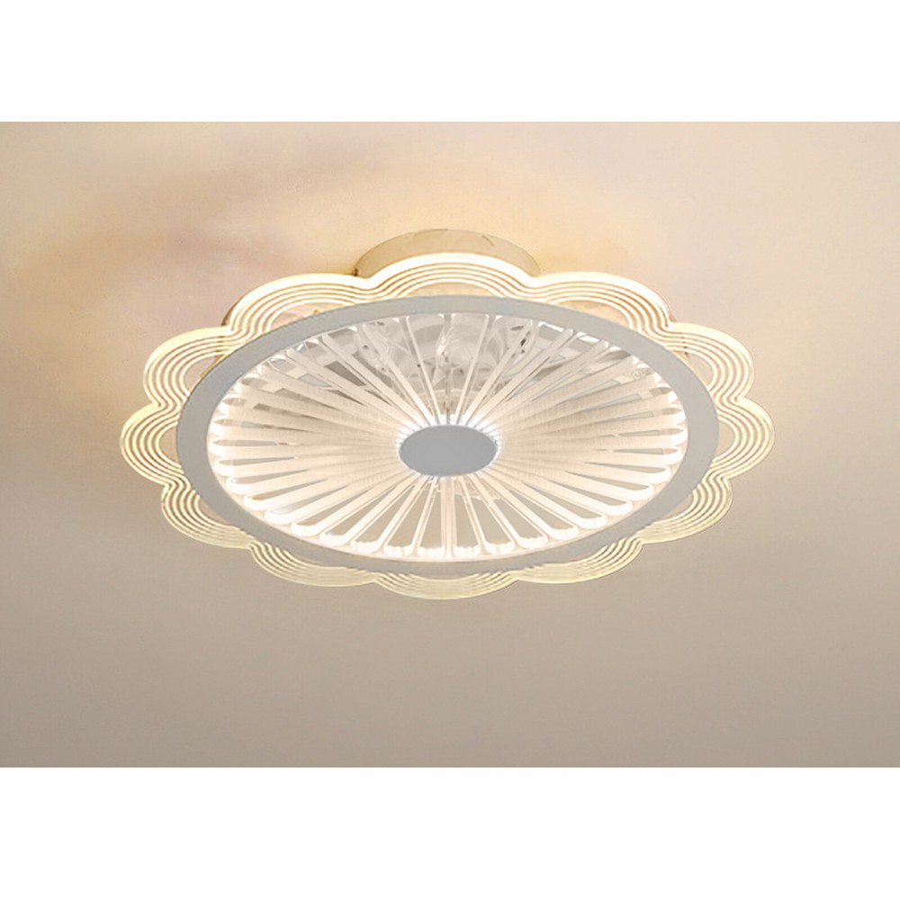Flush Mount Ceiling Fan Light Dimmable LED Chandelier Fan W/ Remote Control