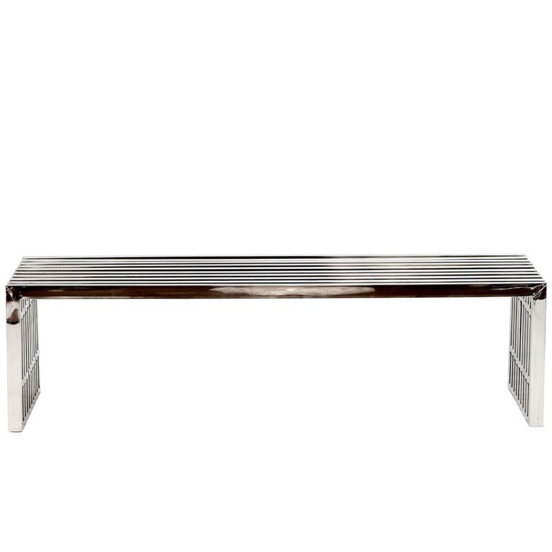 Modway Gridiron 17" Large Modern Stainless Steel Bench in Silver